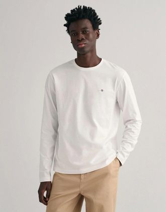 GANT Mens GANT Mens Regular Fit Long Sleeve Shield Logo T-Shirt - 113 Eggshell - White - Size: 42