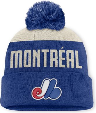 Nike Montreal Expos Cooperstown Peak Nike Mens MLB Cuffed Pom Beanie in White | NB1603TEMEX-5JZ