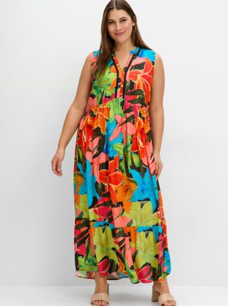 Sheego Maxikleid SHEEGO Maxikleid, Damen, Gr. 40, Normalgr&ouml;ssen, bunt, 100% Viskose, gebl&uuml;mt, gemustert, lang, V-Ausschnitt, Kleider Maxikleid