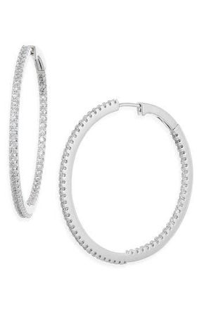 Nadri Pavé Hoop Earrings in Rhodium at Nordstrom Rack
