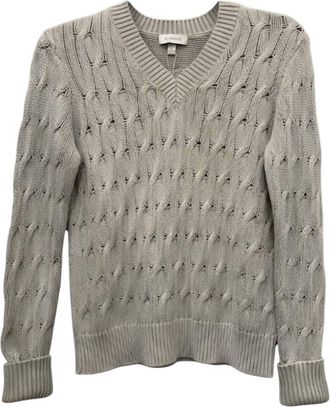 Kinross Cashmere Womens Cable V-Neck Sweater In Stonewashed