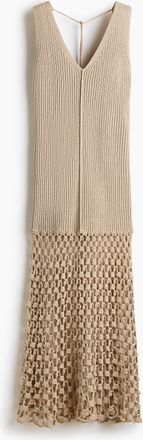 H&M Rippstrick-Kleid mit Bindeb&auml;ndern im Nacken - Hellbeige