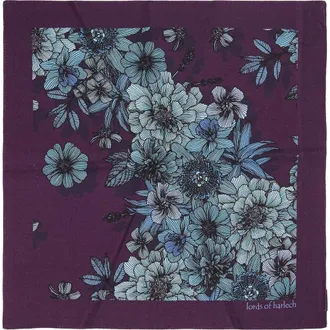Lords of Harlech Hudson Merino Wool Handkerchief Pocket Square in Valencia Floral Plum at Nordstrom