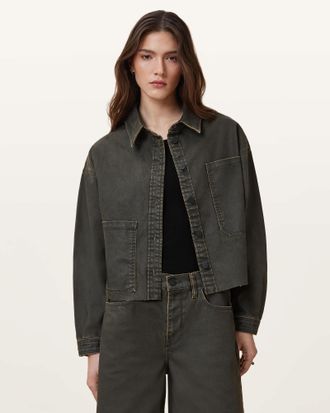 AllSaints Cotton Nicky Oversized Denim Shacket, Size: M