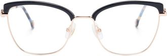 Carolina Herrera logo-plaque cat-eye glasses - women - Metal - 47 - Blue