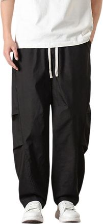 Generic Mens Trousers Mens Summer Elastic Waist Casual Style Loose Large Size Wide Leg Harlen Pants (Black, XXXXL)