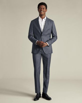 CHARLES TYRWHITT Natural Stretch Twill Suit Trousers - Airforce Blue Size 32/32 by Charles Tyrwhitt