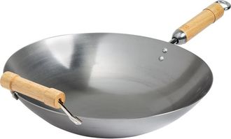 Joyce Chen Round Bottom Carbon Steel Wok with Birch Handles, 14 inch in Metallic Silver at Nordstrom, Size Large