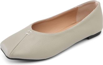 Generic Thin Sole & Pebbled Leather Ballet Flats for Women (Sizes 32-54) 1cm Square Toe Slip-On Shoes - Lightweight Wide Fit Spring & Fall,Sage Green,15 UK