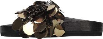 Paco Rabanne Slippers met pailletten - Dames - Sandalen - Geel - 39 EU - Pailletten - Schoenen