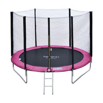 Happy Garden Cama El&aacute;stica De 180 Cm Reversible Rosa/gris Cairns + Red De Seguridad + Escalera + Lona + Kit De Anclaje