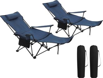 Woltu Woltu - Set De 2 Silla Camping Sillas Plegables Silla De Acampada Port&aacute;til Ligera Para Picnic Playa Jard&iacute;n Pesca Con Portavasos Azul