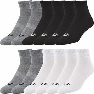 True Religion 12 Pairs Quarter Premium Athletic Ankle Socks in Grey/black/white at Nordstrom