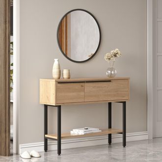 Dmora Mueble De Entrada Recale, Espejo Incluido, Modular, 2 Estantes, 100x30x76h Cm Marr&oacute;n Roble