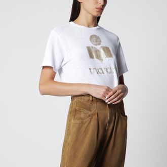 Isabel Marant T-shirt Zewel con logo bianca in lino
