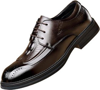 Generic Mens Full Grain Leather Brogue Shoes Pointed Toe Business Formal Oxfords Breathable Dress Shoes Korean Style Fashion Shoes for Men(8.5) Brown