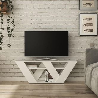 Decortie Decortie - Pipralla Modern tv Stand Multimedia Centre tv Unit White With Shelves 110cm - White