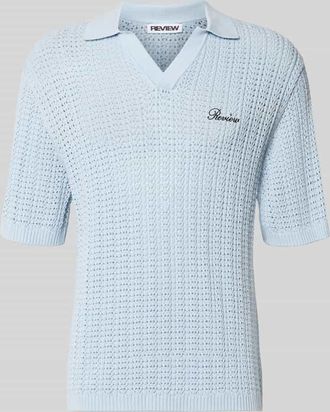 Review Slim Fit Poloshirt in Crochet-Optik in Hellblau, Gr&ouml;&szlig;e XXL