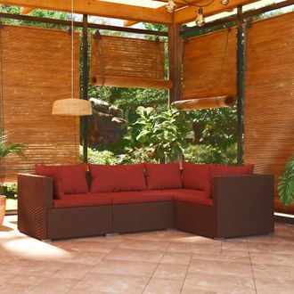 vidaXL Vidaxl - Set Muebles De Jard&iacute;n 4 Piezas Y Cojines Rat&aacute;n Sint&eacute;tico Marr&oacute;n