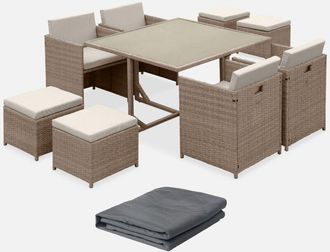 Sweeek Mesa De Jard&iacute;n Encastrable Resina Con 8 Sillones + Cobertor