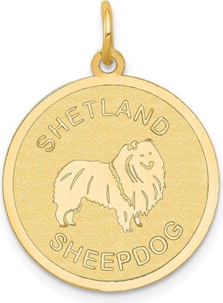 Diamond2Deal 14k Yellow Gold SHETLAND SHEEP20mm Disc Dog Charm Pendant