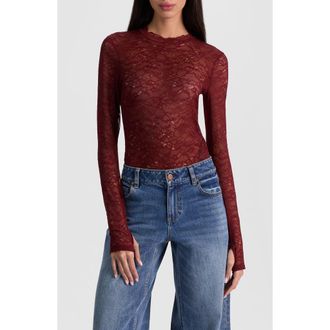 Alice & Olivia Taeyn Lace Bodysuit in Oxblood at Nordstrom Rack, Size X-Large