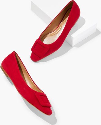 Talbots Whitley Buckle Suede Flats - Red - 10 1/2 M Talbots
