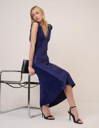 Nobody's Child Navy Satin Ria Midi Dress
