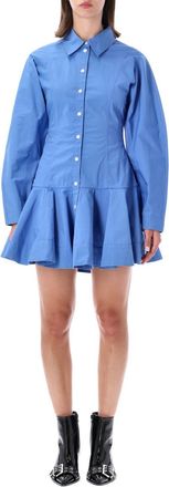 Ganni Blue Shirt Collar Mini Dress