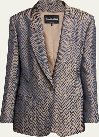 Giorgio Armani Herringbone Jacquard Single-Breasted Jacket