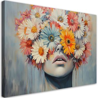 Artgeist Quadro su tela, Donna con fiori in testa - 120x80