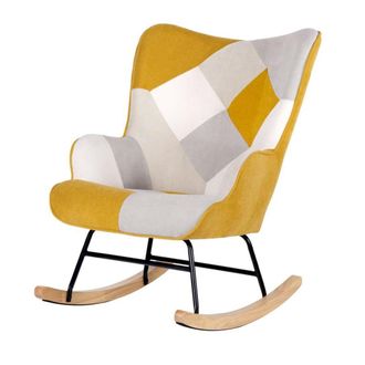 Koketto Home Sill&oacute;n mecedora tapizado en patchwork color menta y patas de madera
