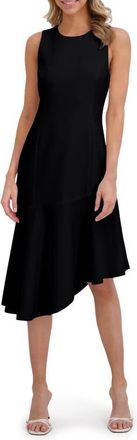 Ted Baker Asymmetric Ruffle Sleeveless Midi Dress in Rich Black at Nordstrom, Size 12