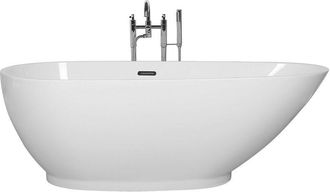 Beliani Ba&ntilde;era Independiente De Acr&iacute;lico Sanitario Blanco Brillante Individual 173 X 82 Cm Dise&ntilde;o Moderno Ovalado Guiana