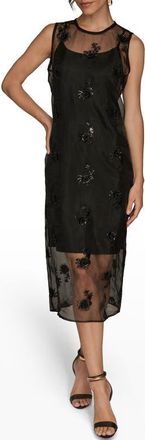 DKNY Sequin Embroidered Sleeveless Midi Dress in Black at Nordstrom, Size 10