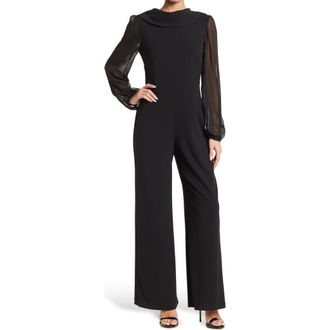 Connected Chiffon Long Sleeve Jumpsuit in Black at Nordstrom Rack, Size 10
