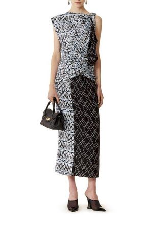 Lanvin Printed Silk Patchwork Dress in Blue at Nordstrom, Size 38 Eu
