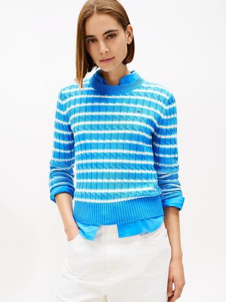 Tommy Hilfiger Womens Cable Knit Crewneck Sweater - Blue - XS