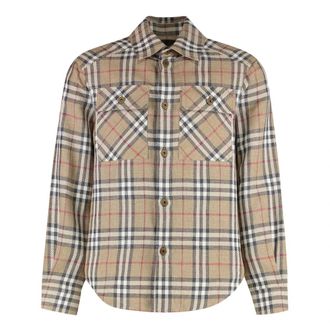 Burberry Geruit katoenen overhemd - Heren - Casual Overhemden - Beige - M - Katoen - Overhemden