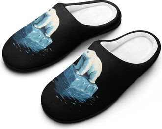Generic Save Bears Melting Glaciers Mens Slippers Slip On Comfortable Fleece Cotton House Shoes Winter