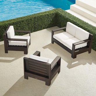 Frontgate St. Kitts 3-pc. Loveseat Set in Kona Teak - Standard, Sailcloth Cobalt - Frontgate
