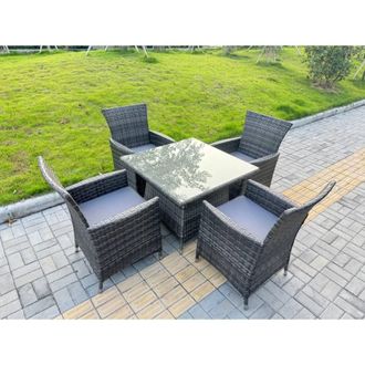 Fimous Rattan Garden Furniture Dining Set 4-seater Rectangular Table Chairs in Dark Grey