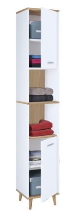 ebuy24 Gabinete De Ba&ntilde;o De Madera Vcm Muebles De Ba&ntilde;o Stand Gabinete De Ba&ntilde;o Ba&ntilde;o Gabinete Alto Dimensiones Aprox. Al. 181 X An. 32 X T. 28 Cm - Landos (blan