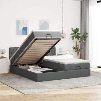 vidaXL Estructura Cama Otomana Colchones Tela Gris Oscuro 160x200 Cm Vidaxl