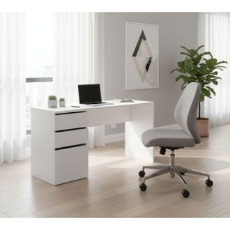 Dmora Scrivania - 2 Cassetti Modulabile, Bianco Lucido, -, 139x60x75h cm Yandusaurus