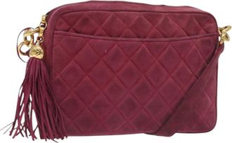 Chanel Vintage Camera Bag Suede Pink Suede Bag (Pre-Owned)