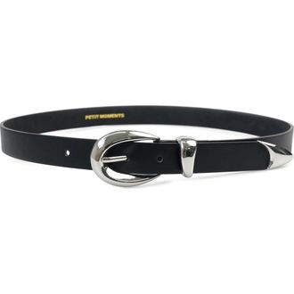 Petit Moments Marisa Leather Belt in Black/Silver at Nordstrom, Size Medium