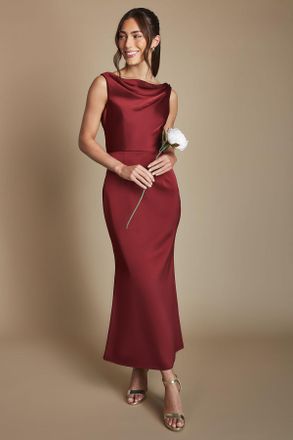 Oasis Womens Wine Cowl Neck Open Back Midi Bridesmaid Dress - Size 10 UK