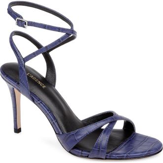 L'agence Miranda Ankle Strap Sandal in Midnight Croco Embossed at Nordstrom, Size 6.5