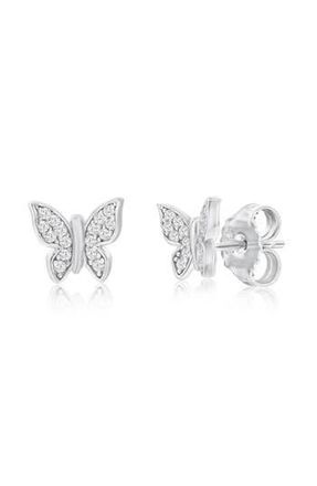 Suzy Levian Sterling Silver Pav&eacute; CZ Butterfly Stud Earrings in White at Nordstrom Rack